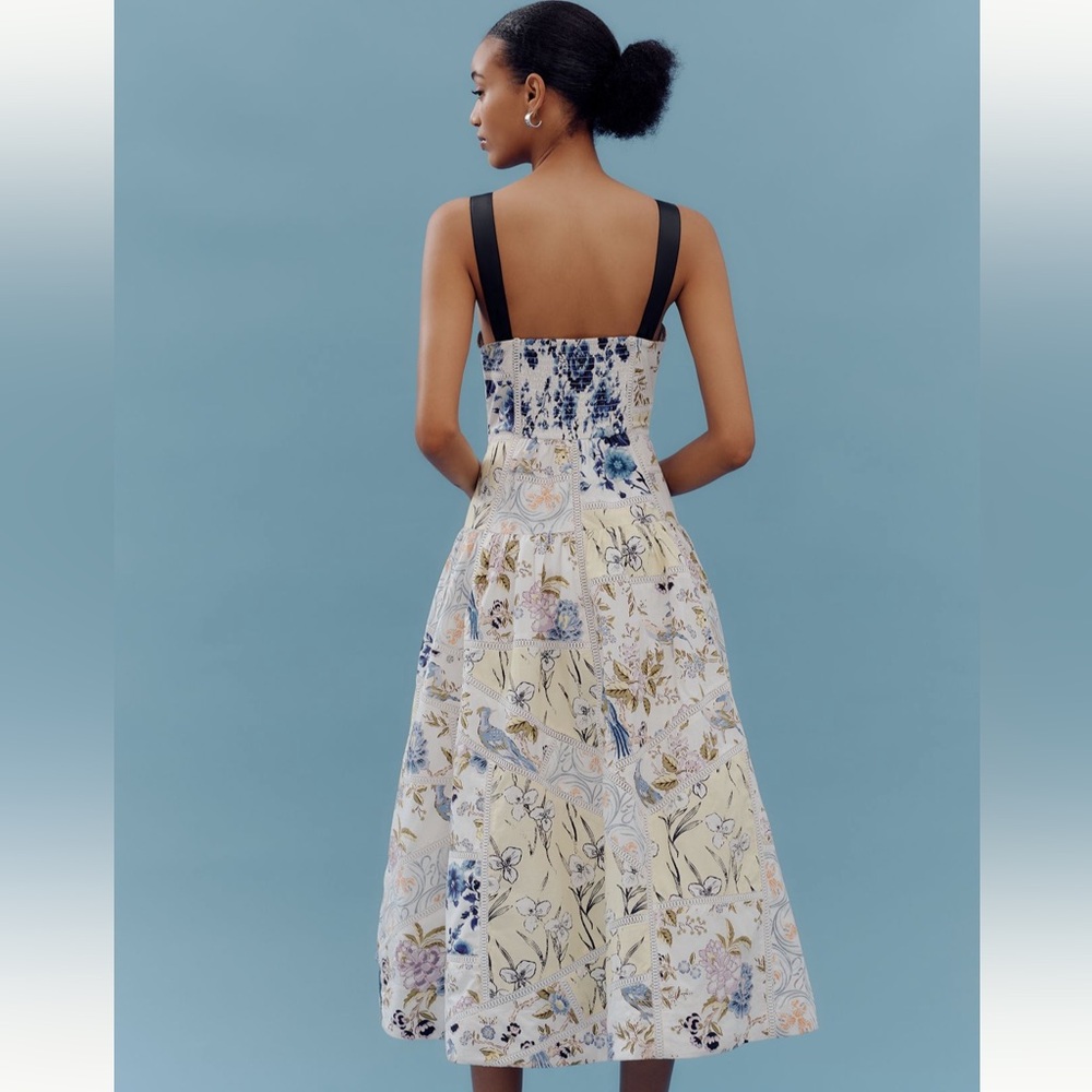 Maeve Cotton Sleeveless Square-Neck Tile Printed Patchwork Midi Dress - Picture 4 of 9